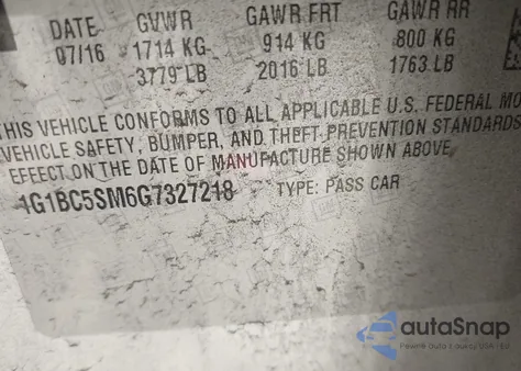 2016 Chevrolet Cruze Ls Auto z USA, uszkodzony, nr VIN 1G1BC5SM6G7327218